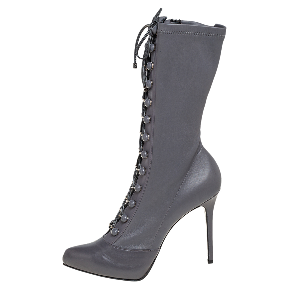 

Le Silla Grey Leather Lace Up Mid Calf Boots Size