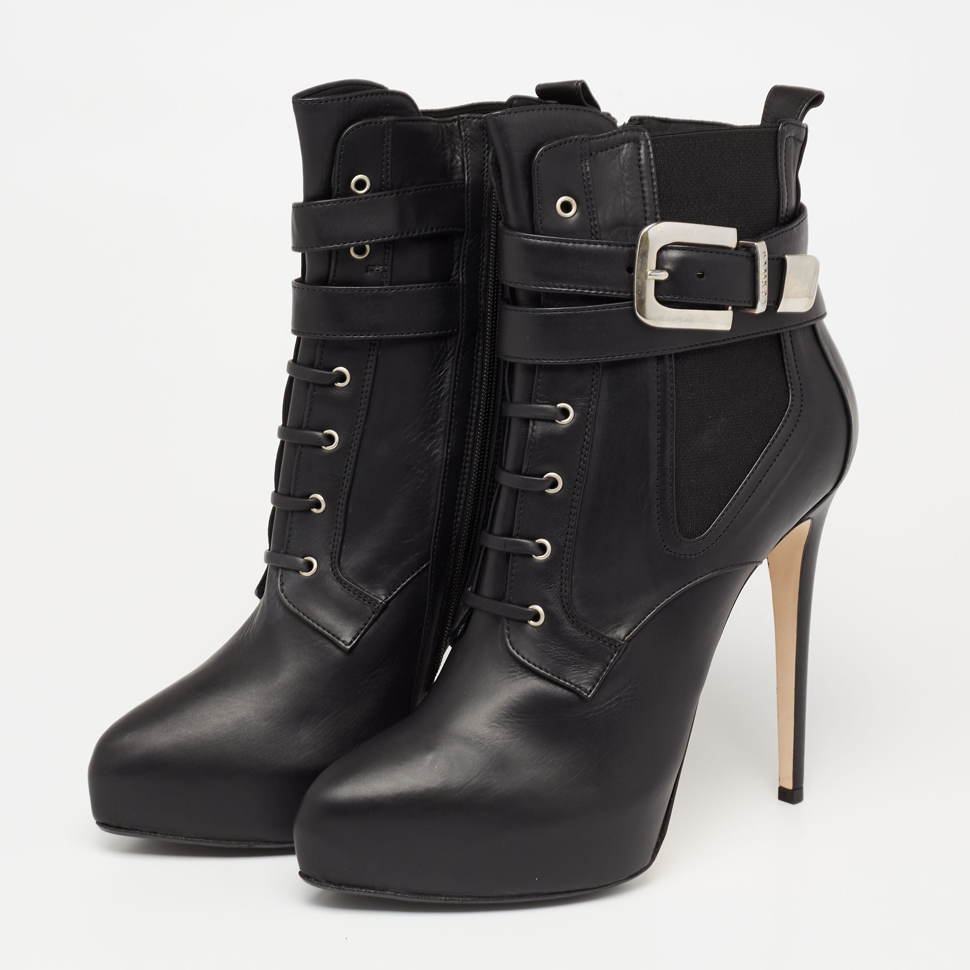 

Le Silla Black Leather Platform Ankle Length Boots Size