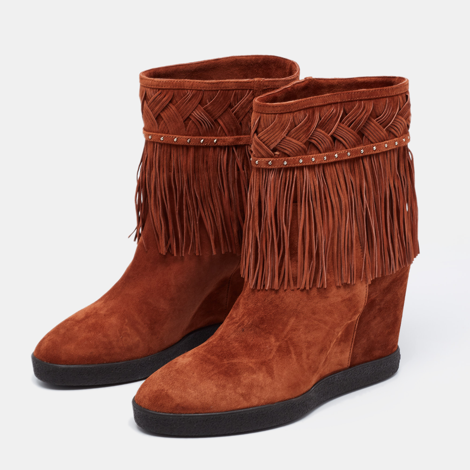 

Le Silla Brown Suede Fringe Ankle Length Boots Size