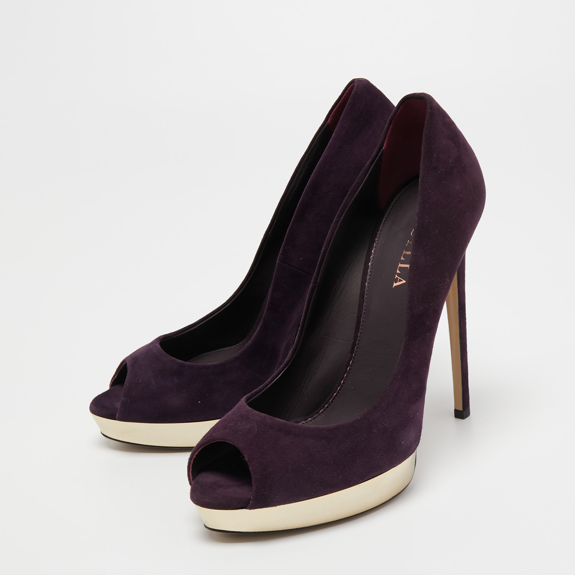 

Le Silla Purple Suede Peep Toe Pumps Size