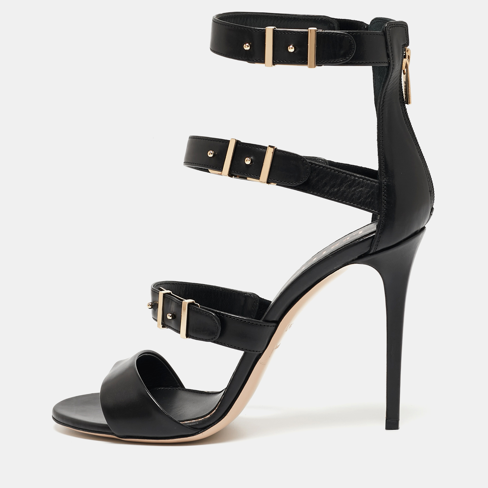 

Le Silla Black Leather Minerva Strappy Sandals Size