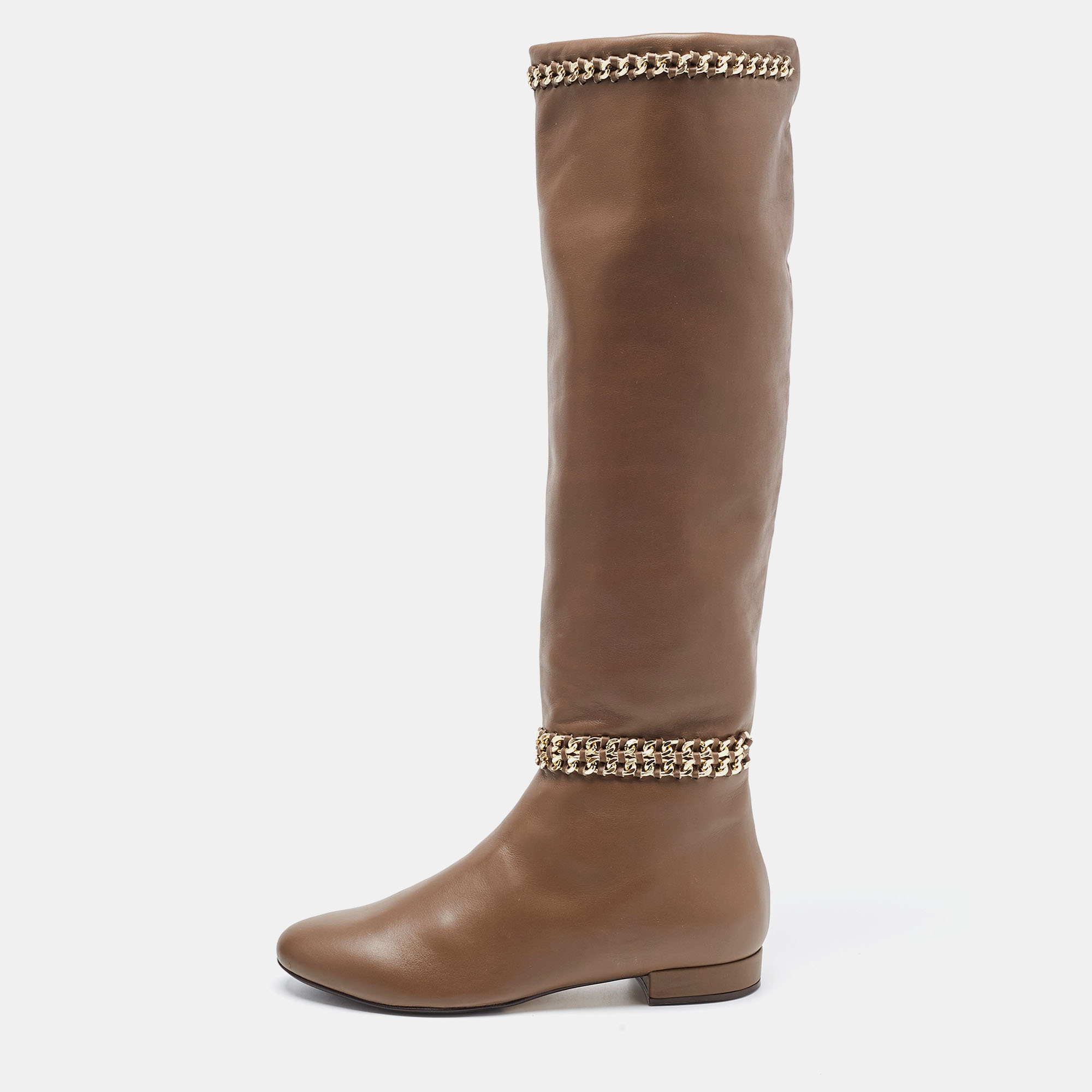 

Le Silla Brown Leather Chain Detail Knee Length Boots Size