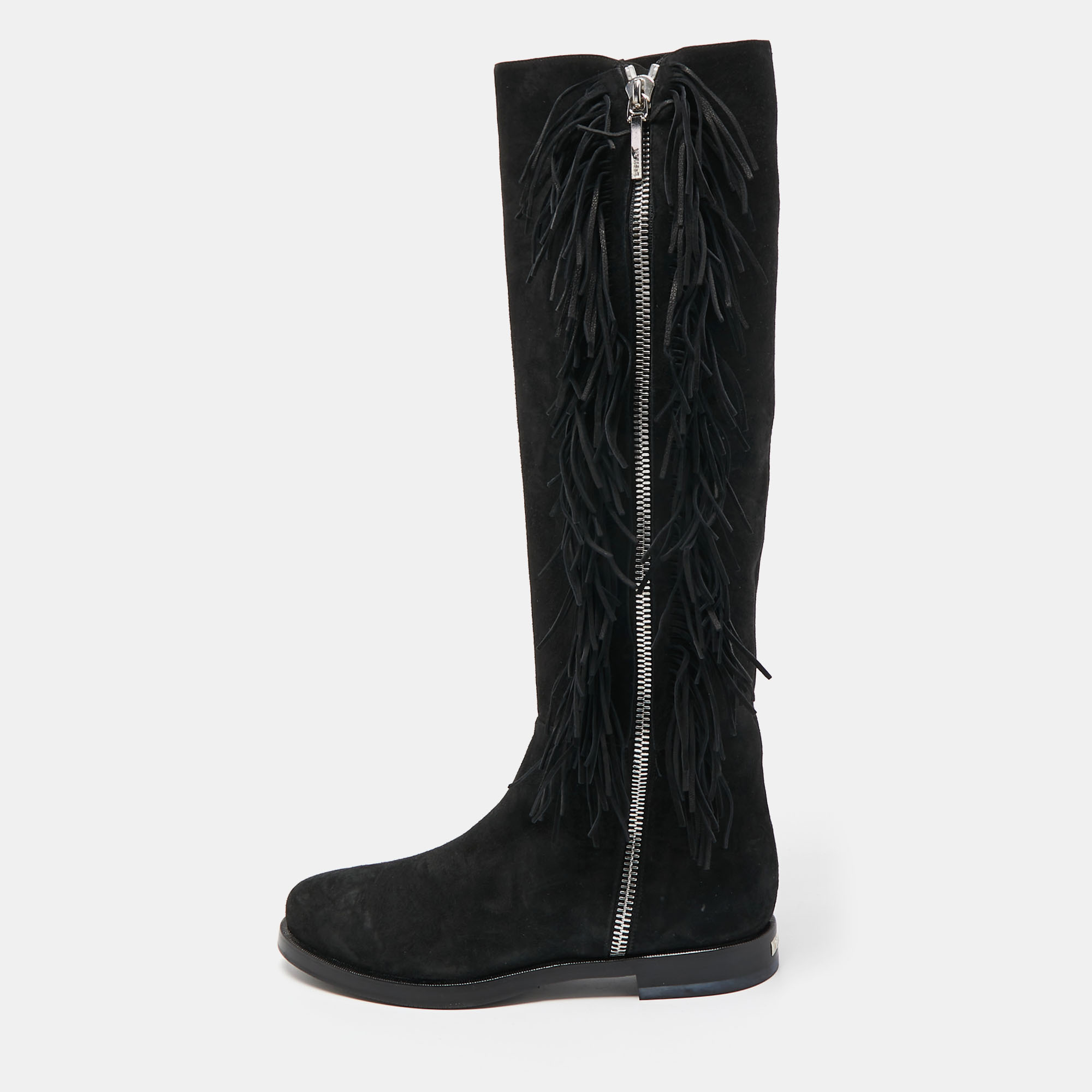 

Le Silla Black Suede Fringe Detail Knee Length Boots Size