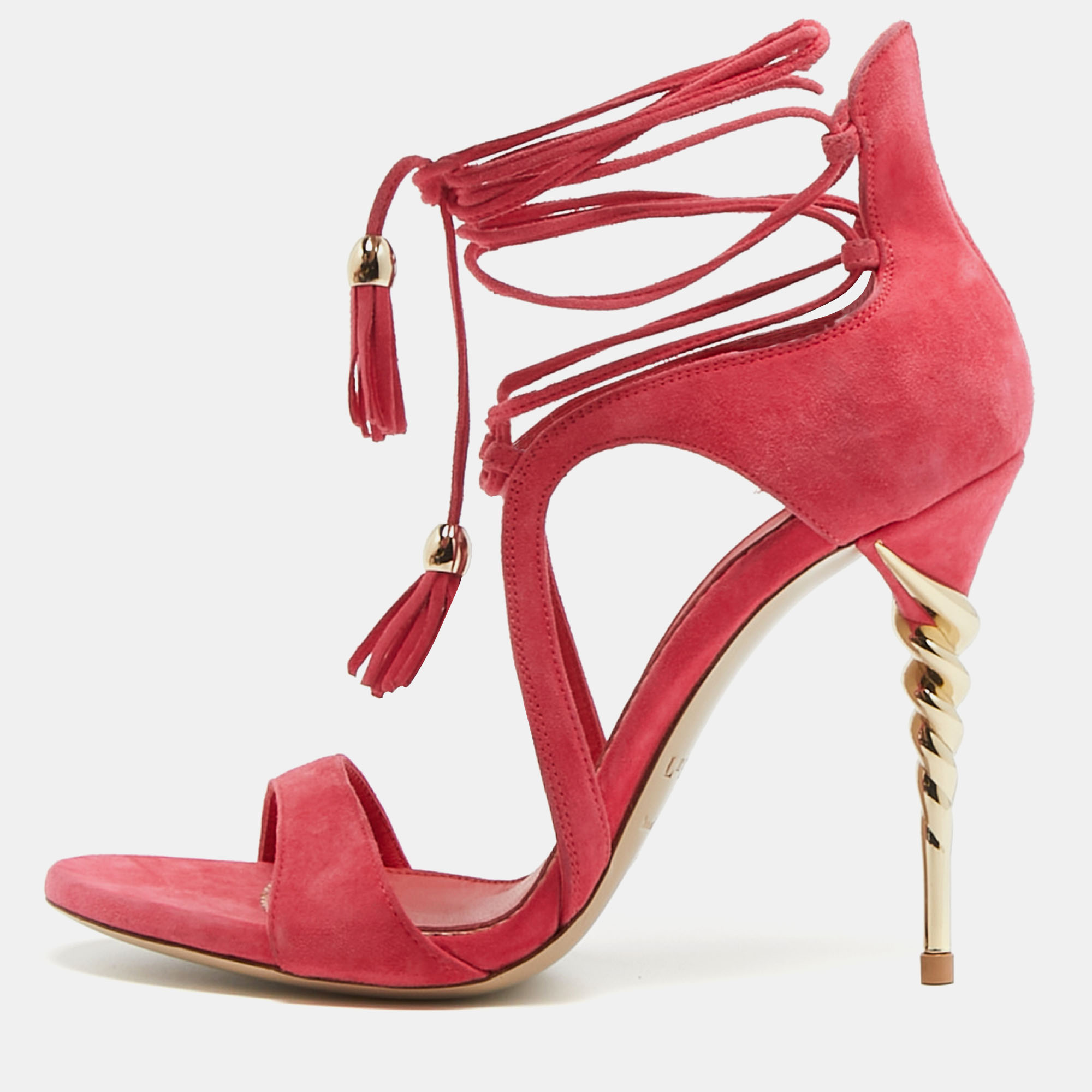 

Le Silla Pink Suede Ankle Strap Sandals Size