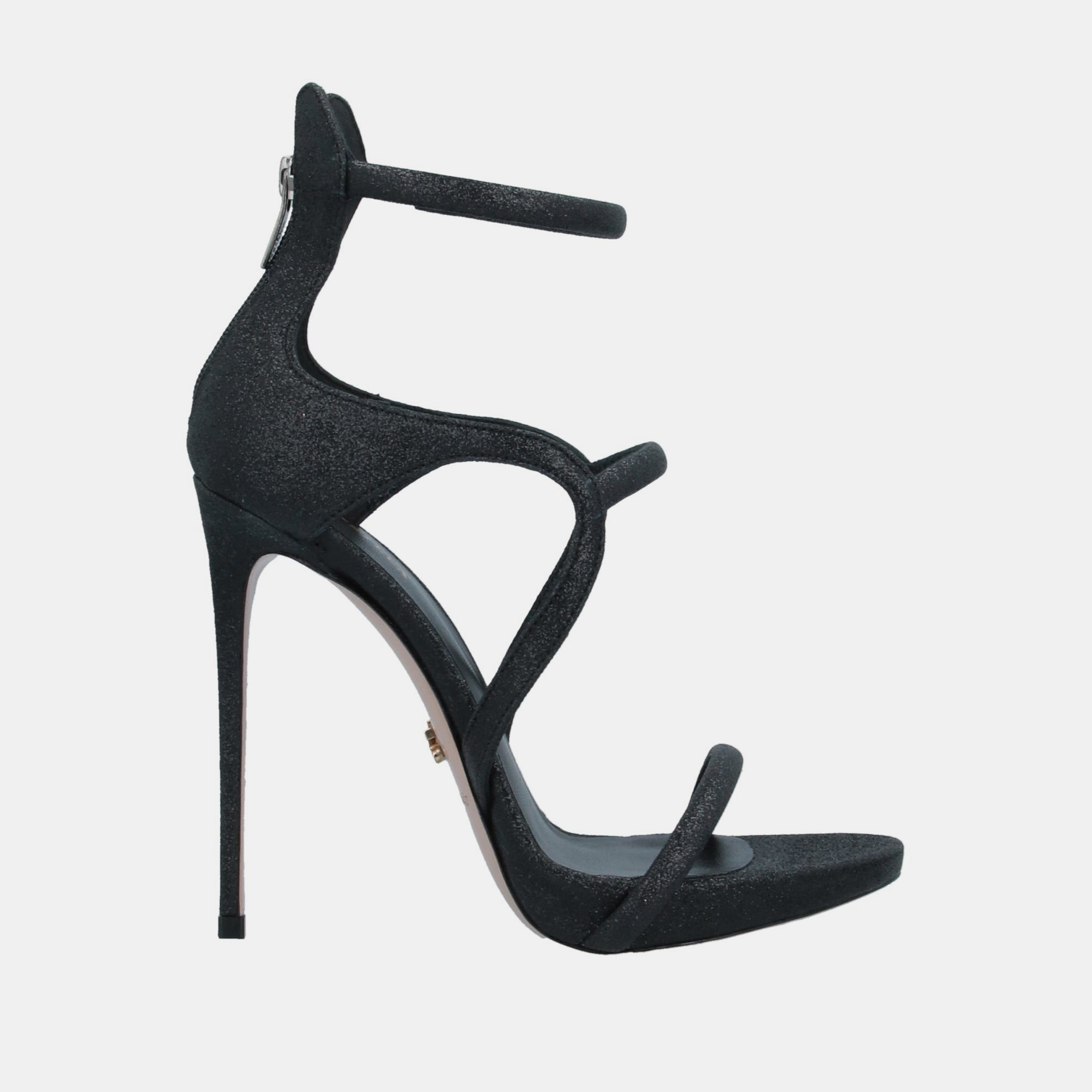 Pre-owned Le Silla Black Glitter Ankle Strap Sandals Size 35.5