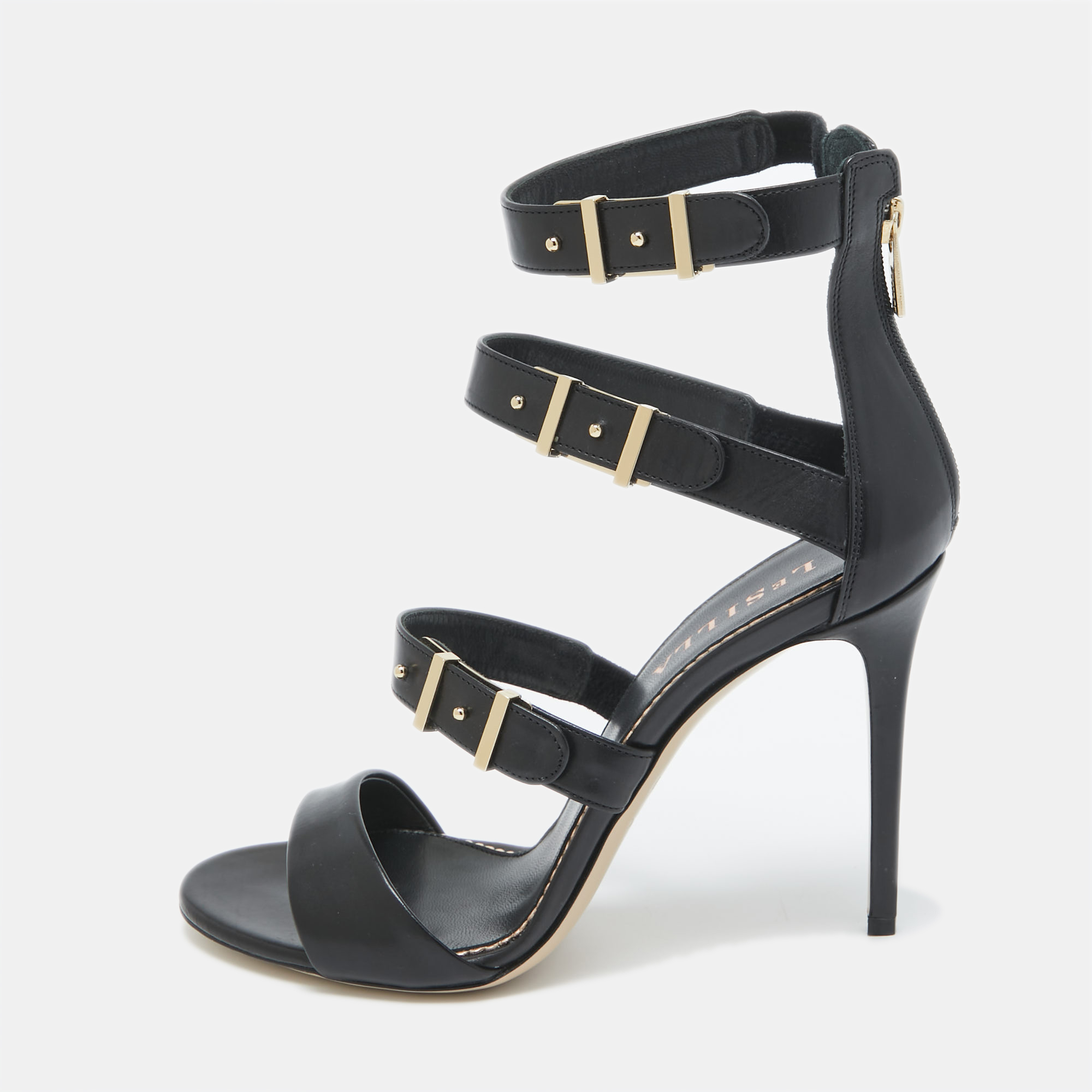 

Le Silla Black Leather Ankle Strap Sandals Size