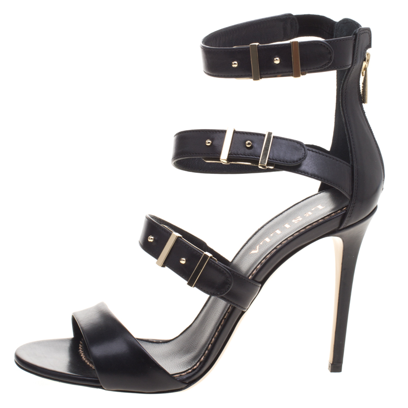 

Le Silla Black Leather Minerva Strappy Sandals Size