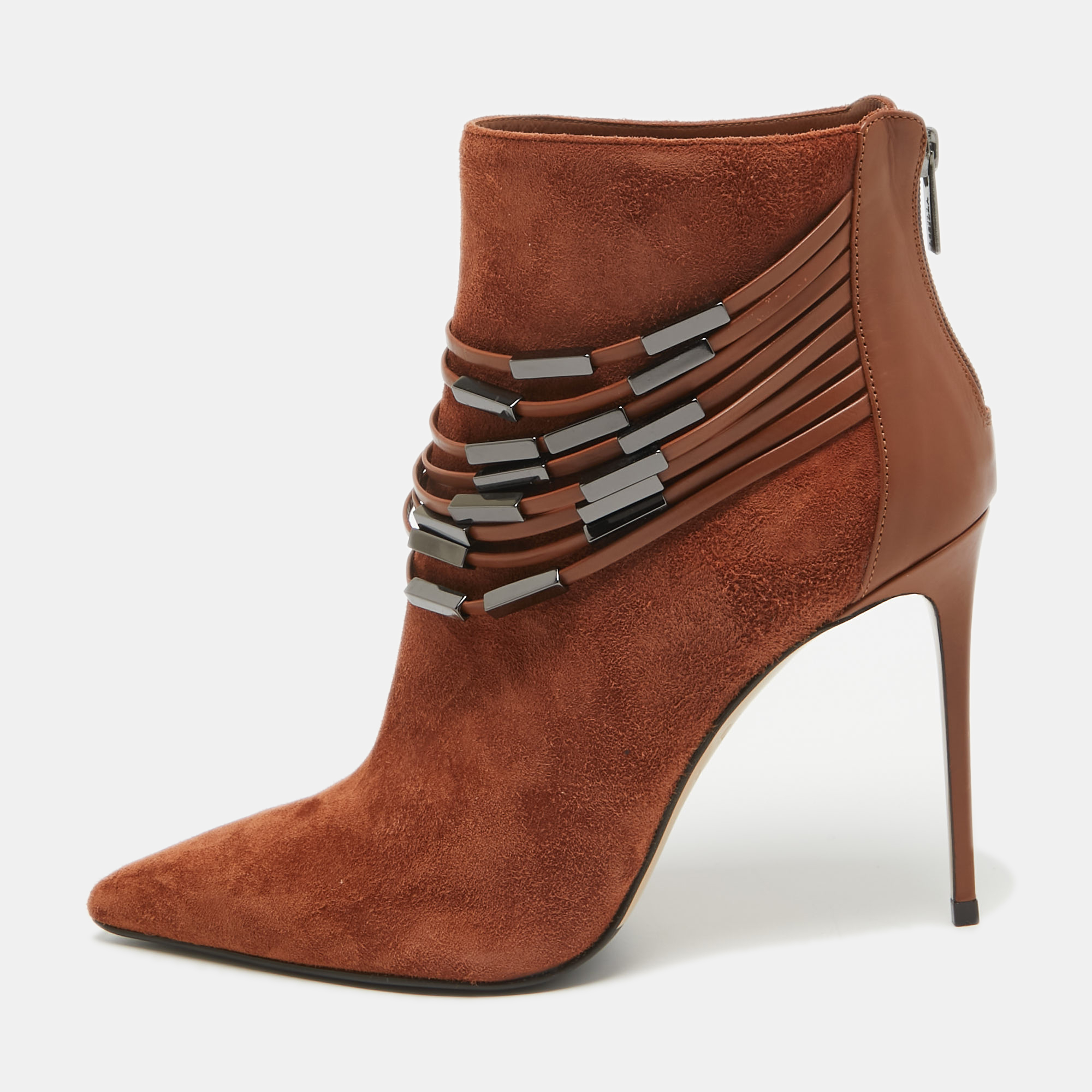 

Le Silla Brown Suede Embellished Pointed Toe Ankle Booties Size
