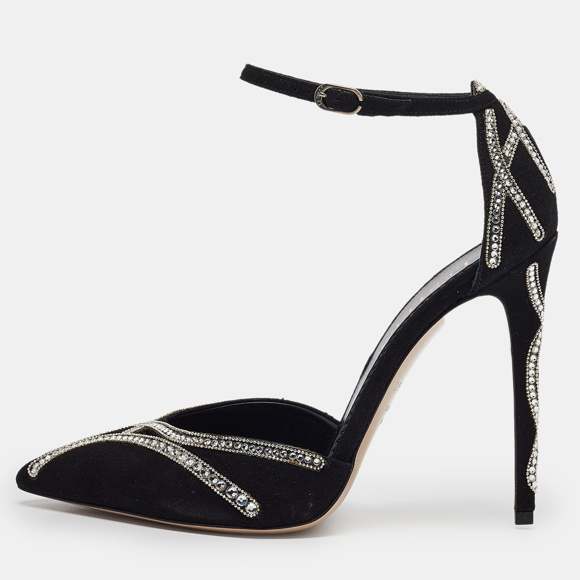 

Le Silla Black Suede Crystal Embellished Mary Jane Pumps Size