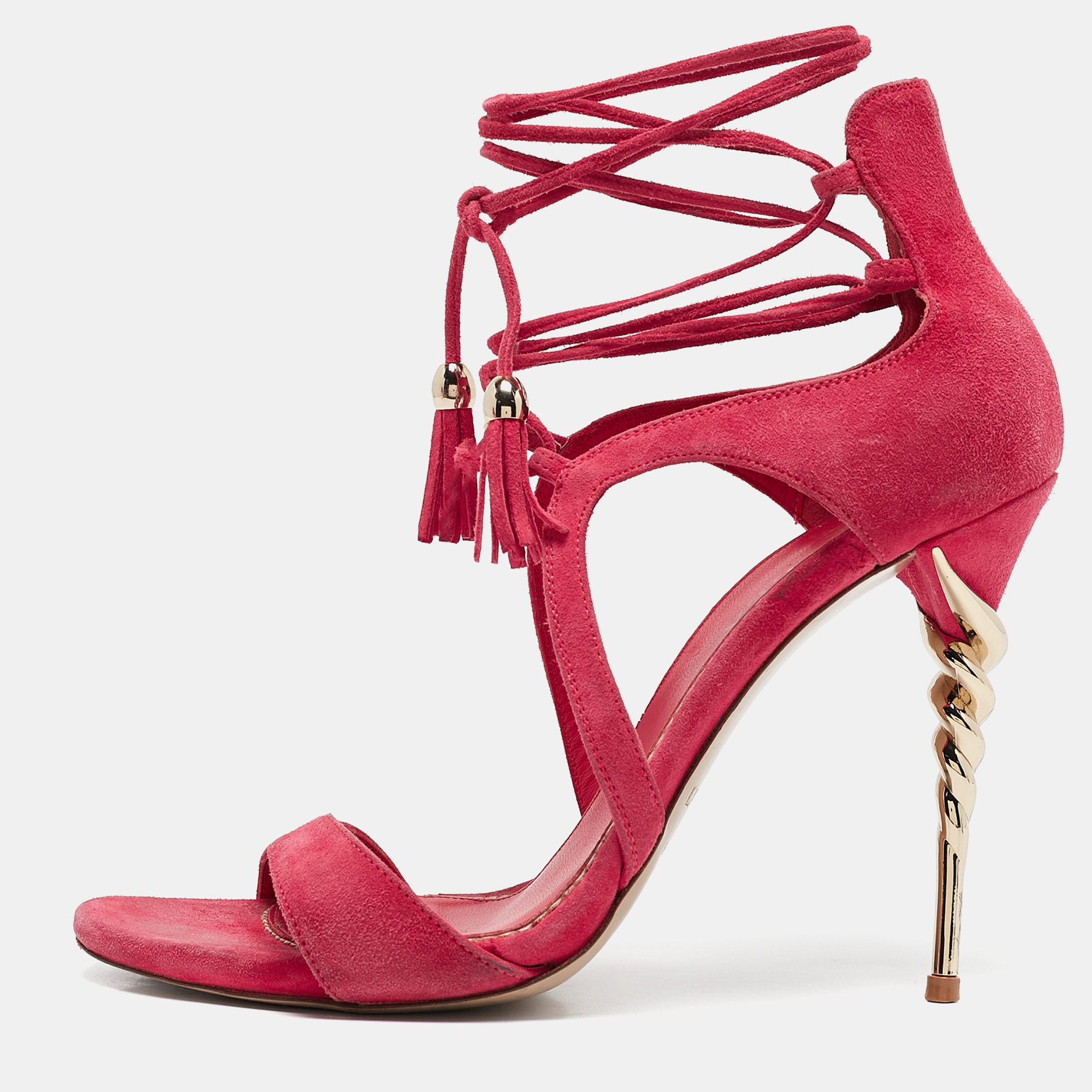 

Le Silla Pink Suede Ankle Strap Sandals Size