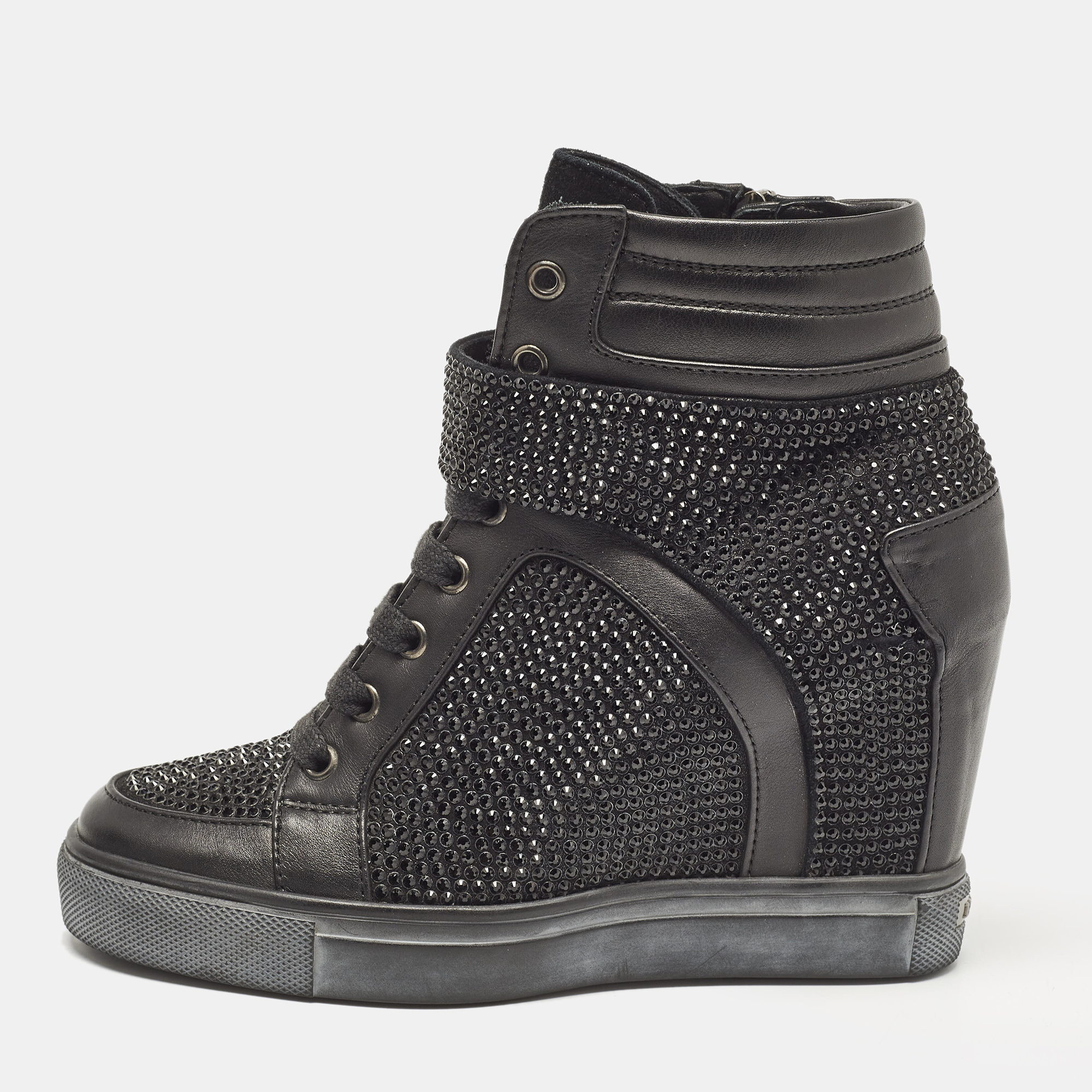 

Le Silla Black Crystals and Leather Wedge Sneakers Size