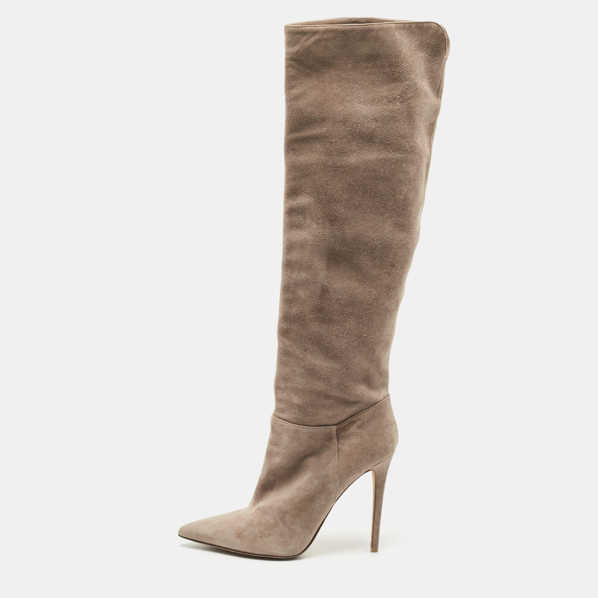 

Le Silla Beige Suede Pointed Toe Knee Length Boots Size