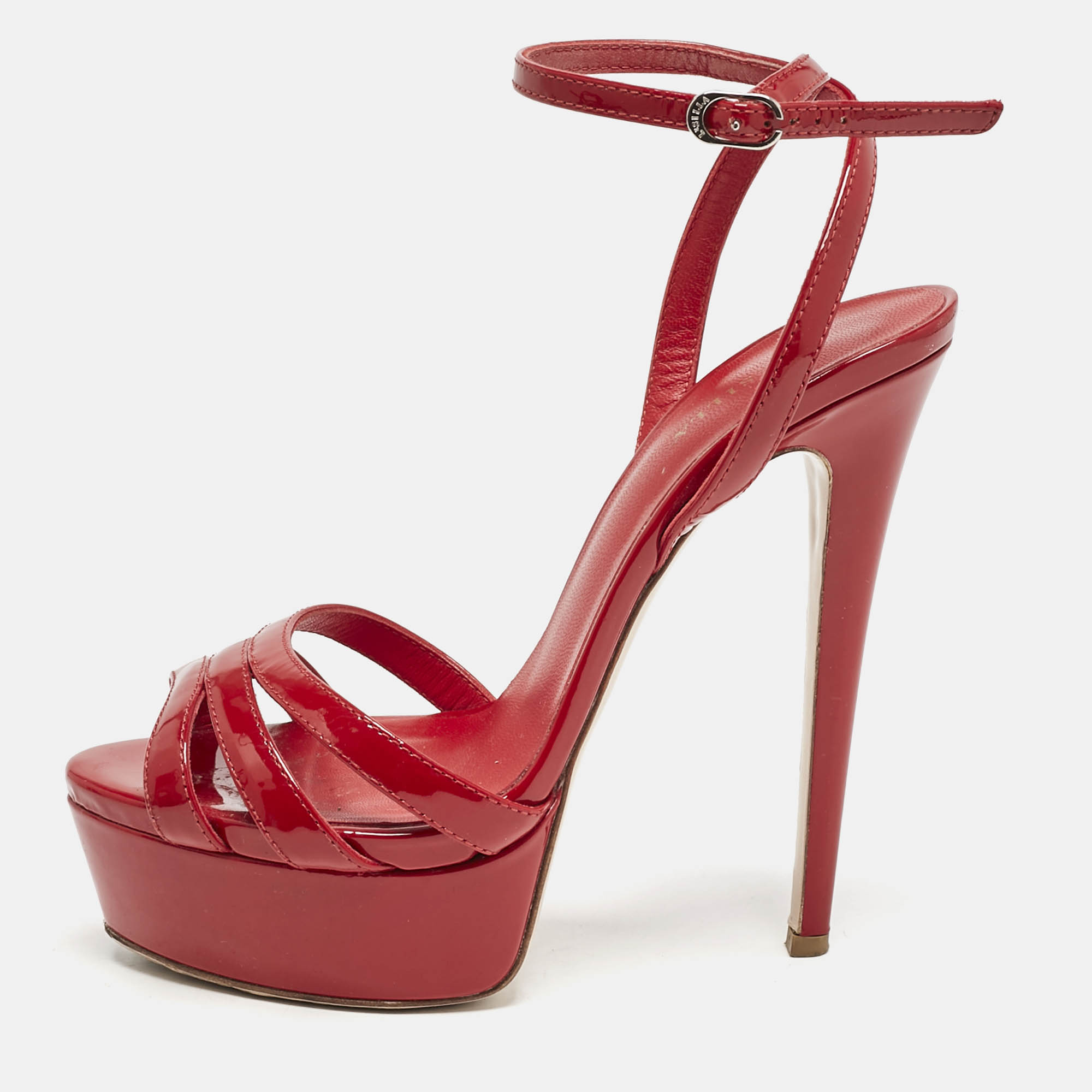 Pre-owned Le Silla Red Patent Leather Lola Platform Sandals Size 36