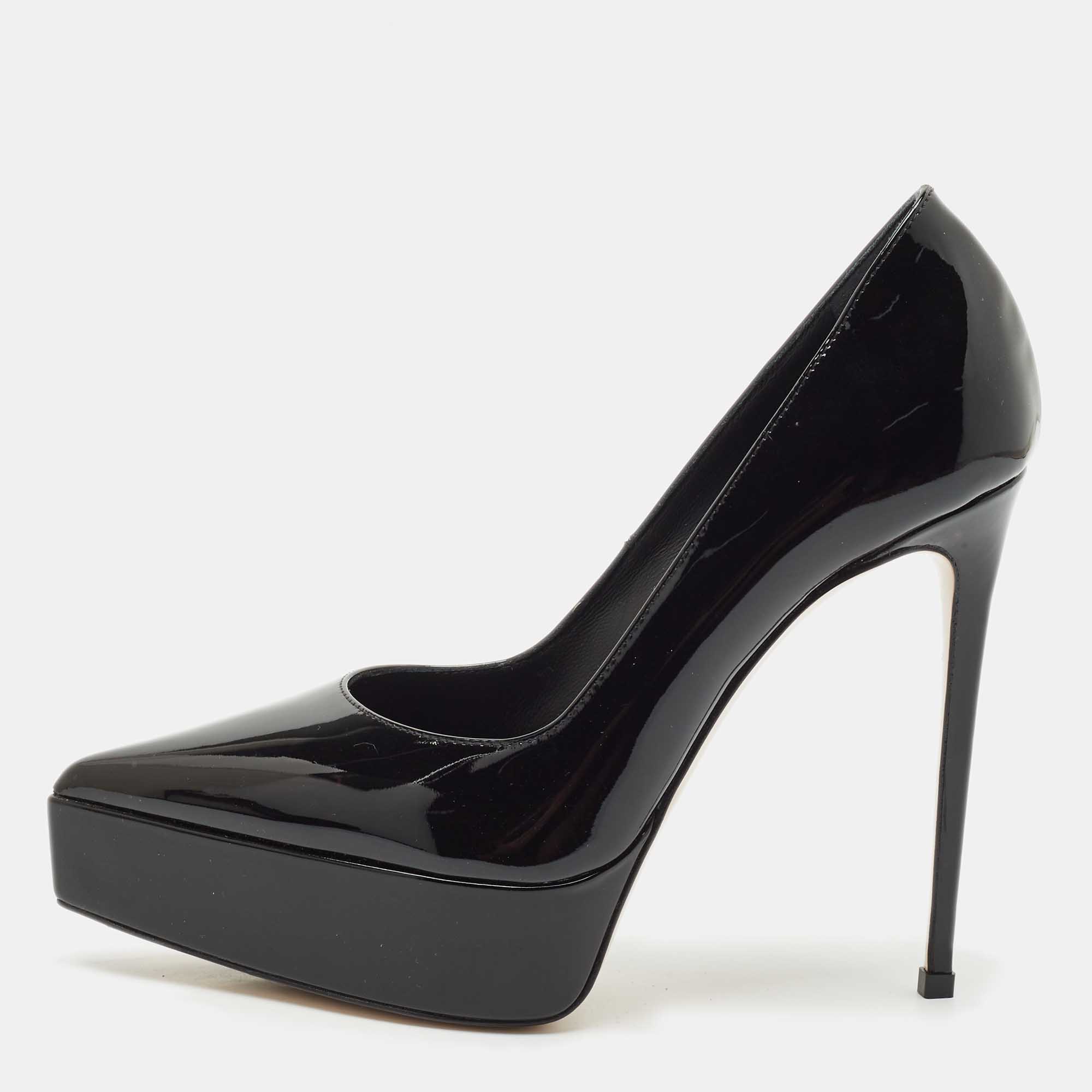 Pre-owned Le Silla Black Patent Leather Uma Platform Pumps Size 35.5