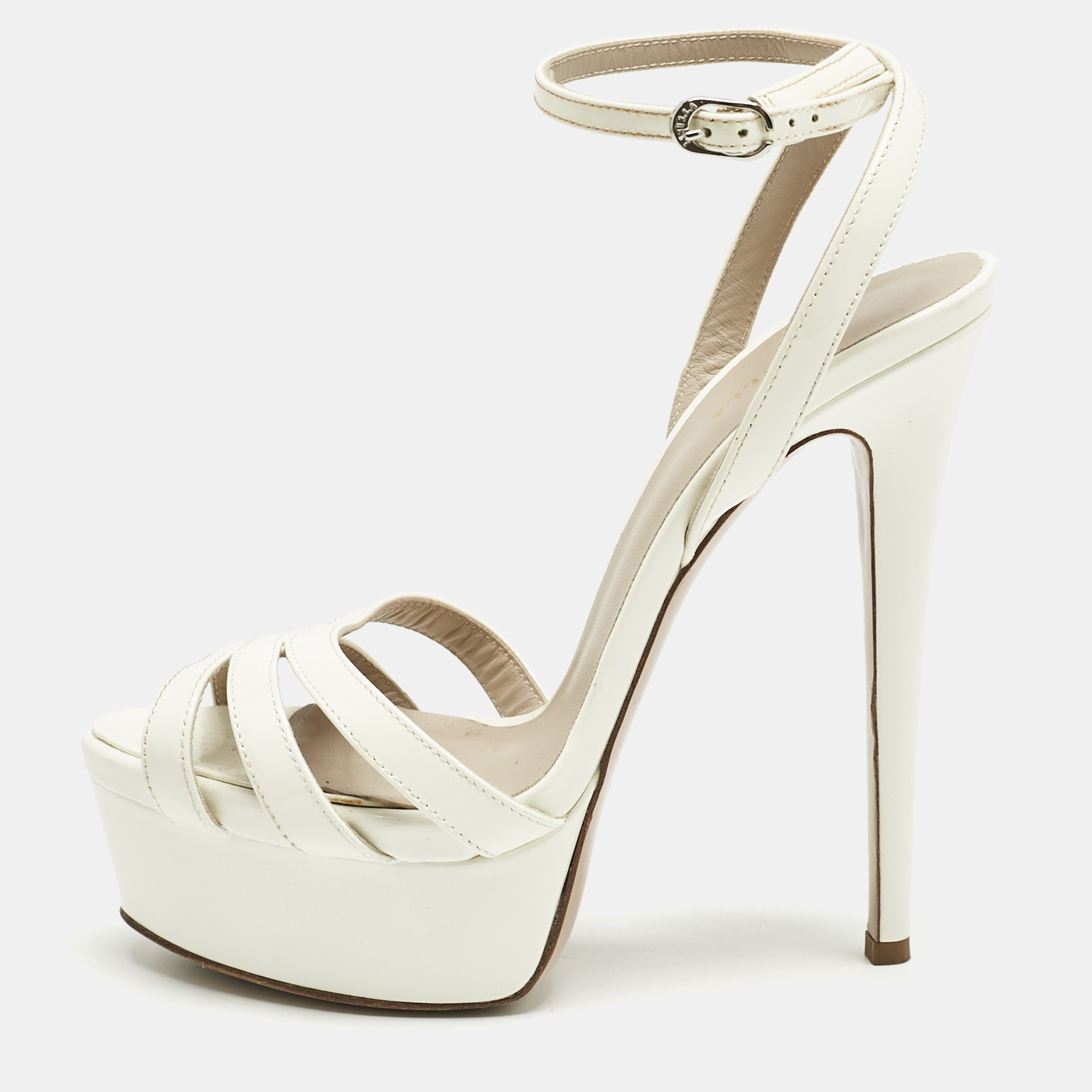Pre-owned Le Silla Cream Patent Leather Ankle Strap Sandals Size 36 In White