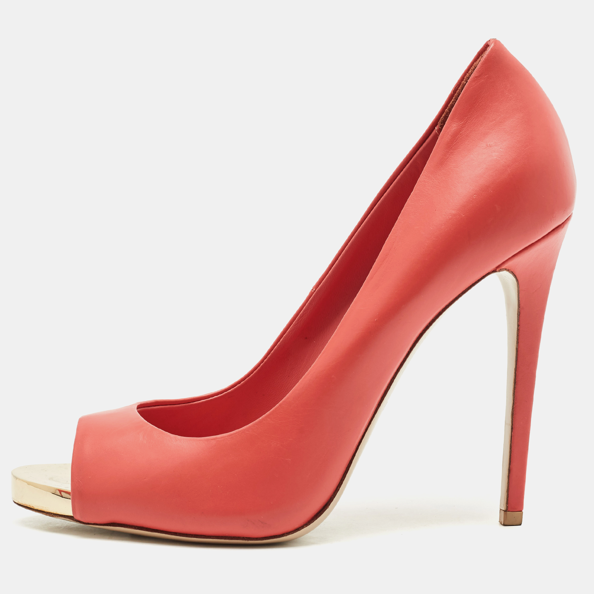 

Le Silla Red Leather Gabry Peep Toe Pumps Size
