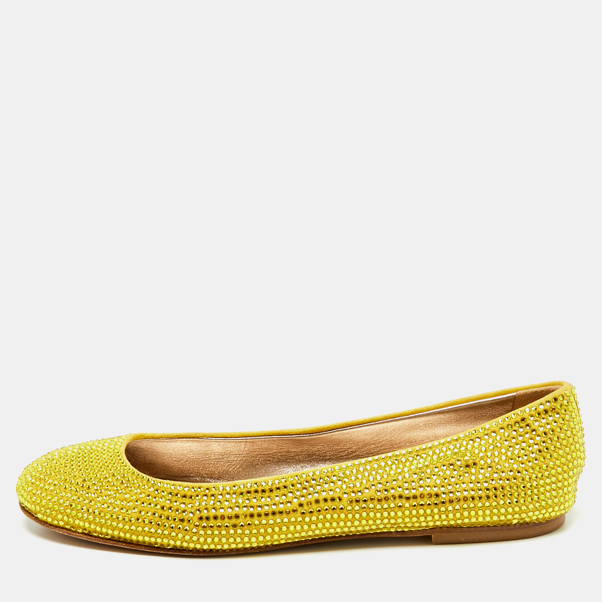 

Le Silla Yellow Suede Crystal Embellished Ballet Flats Size