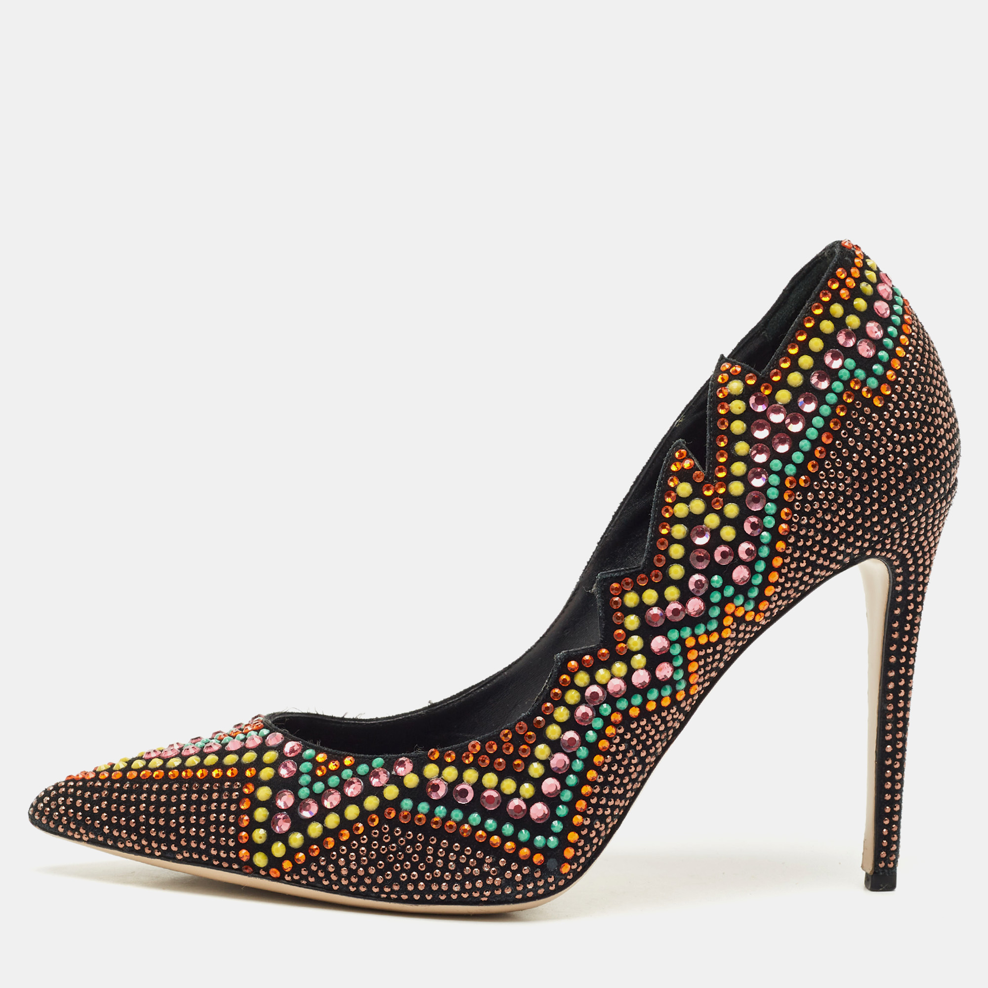 

Le Silla Black Crystal Embellished Suede Pointed Toe Pumps Size