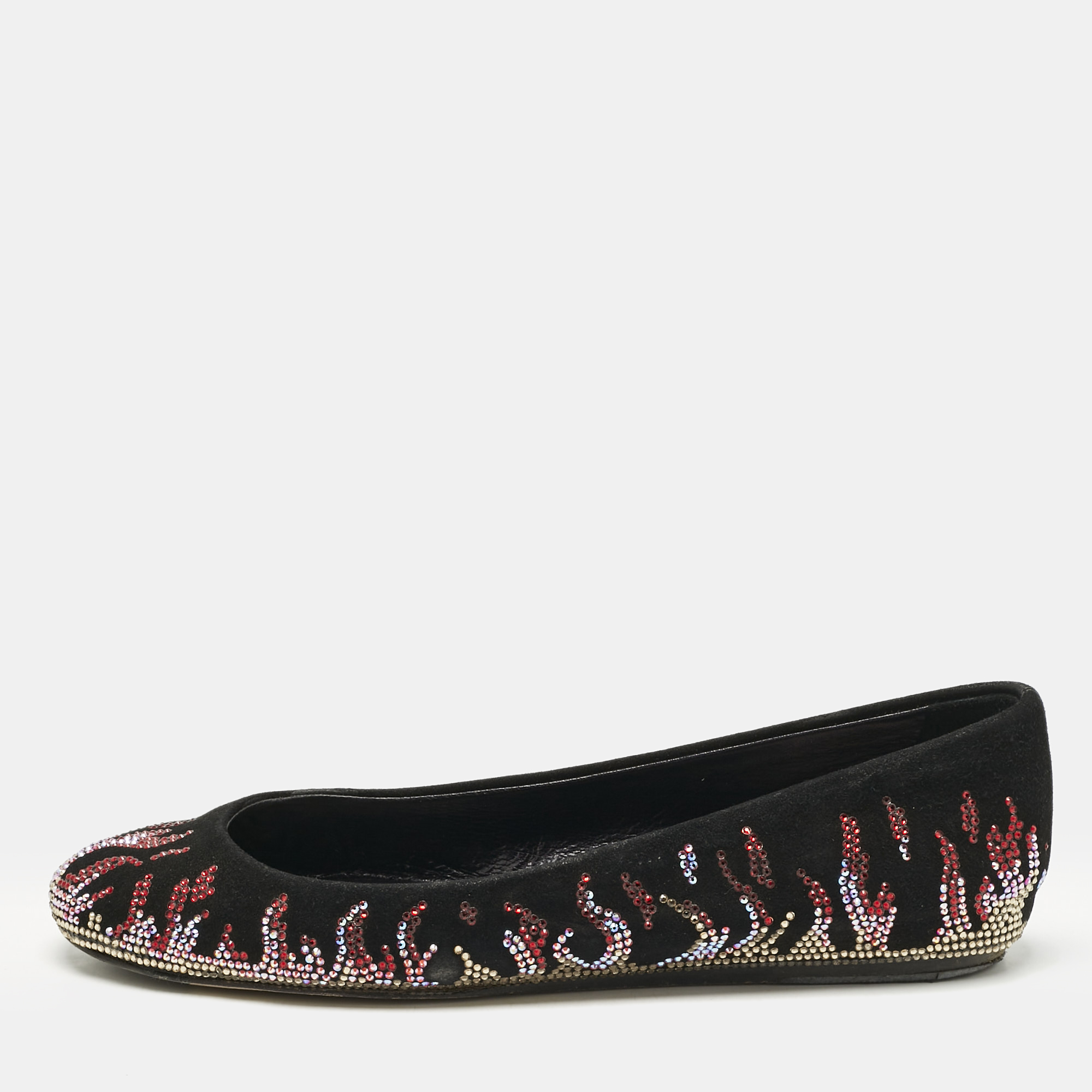 

Le Silla Black Suede Fire Crystals Embellished Ballet Flats Size