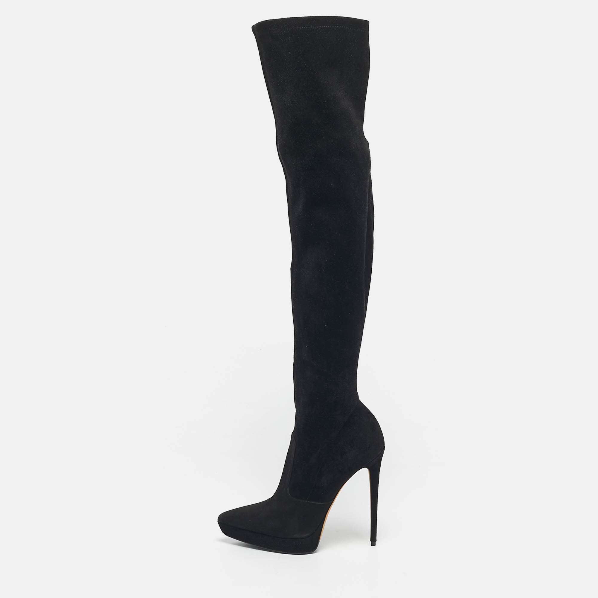 Pre-owned Le Silla Black Suede Over The Knee Boots Size 38