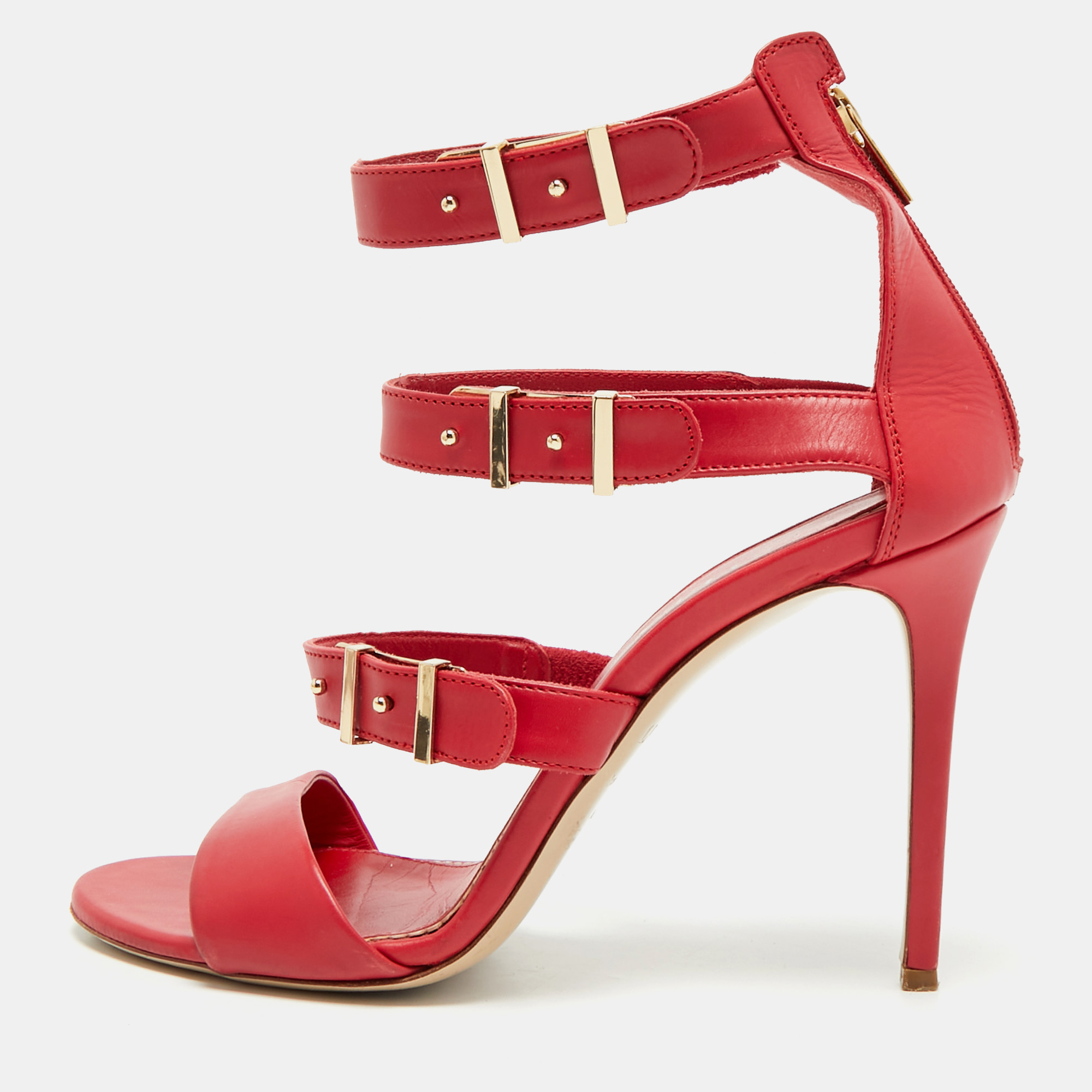 Pre-owned Le Silla Red Leather And Suede Minerva Strappy Sandals Size 38