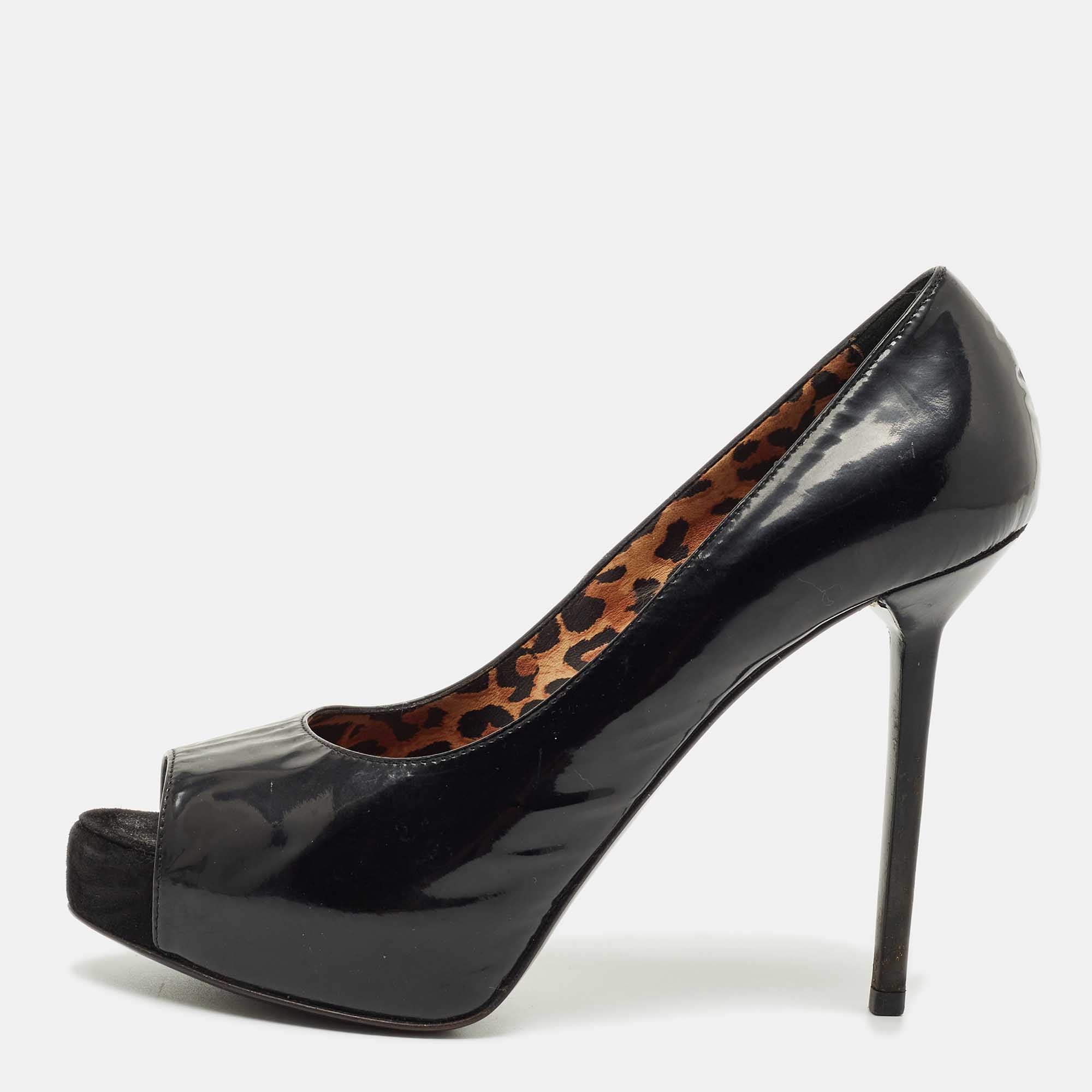 

Le Silla Black Patent Leather Peep Toe Platform Pumps Size