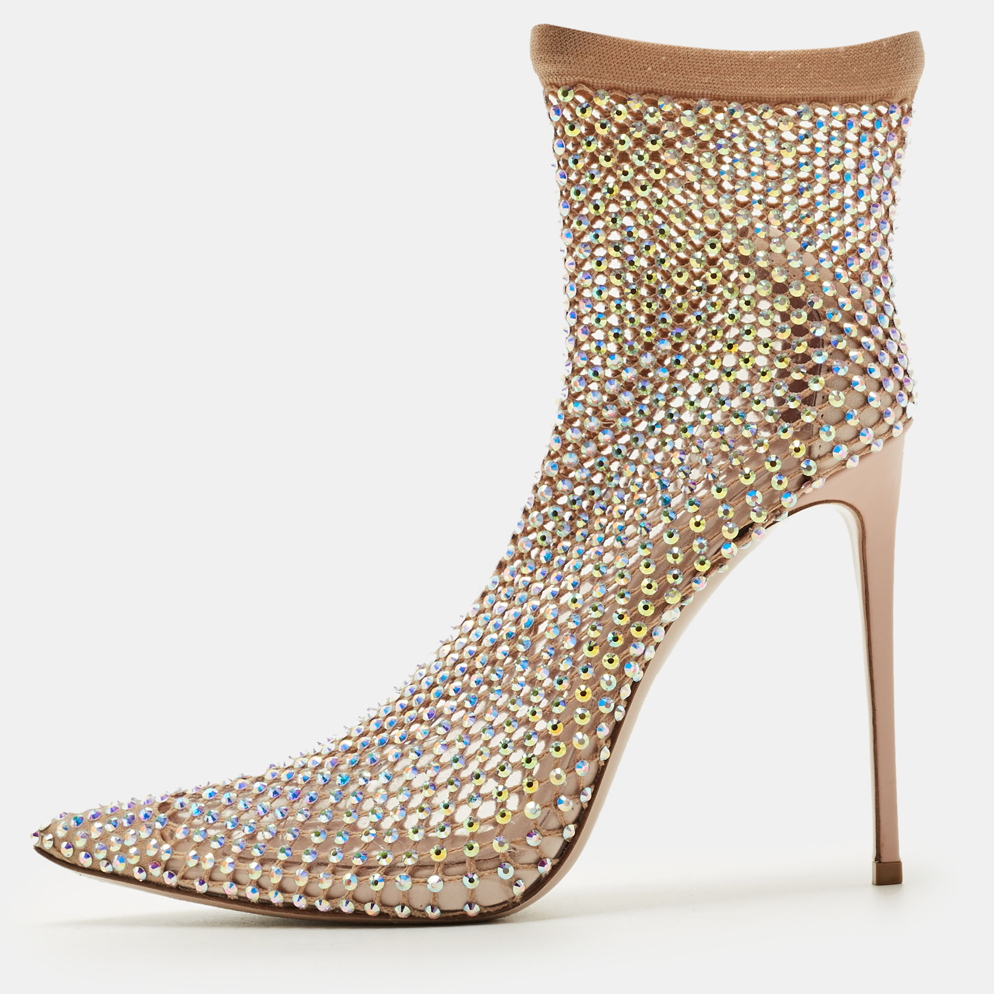 Pre-owned Le Silla Beige Stretch Fabric Gilda Ankle Length Boots Size 38 In Sand