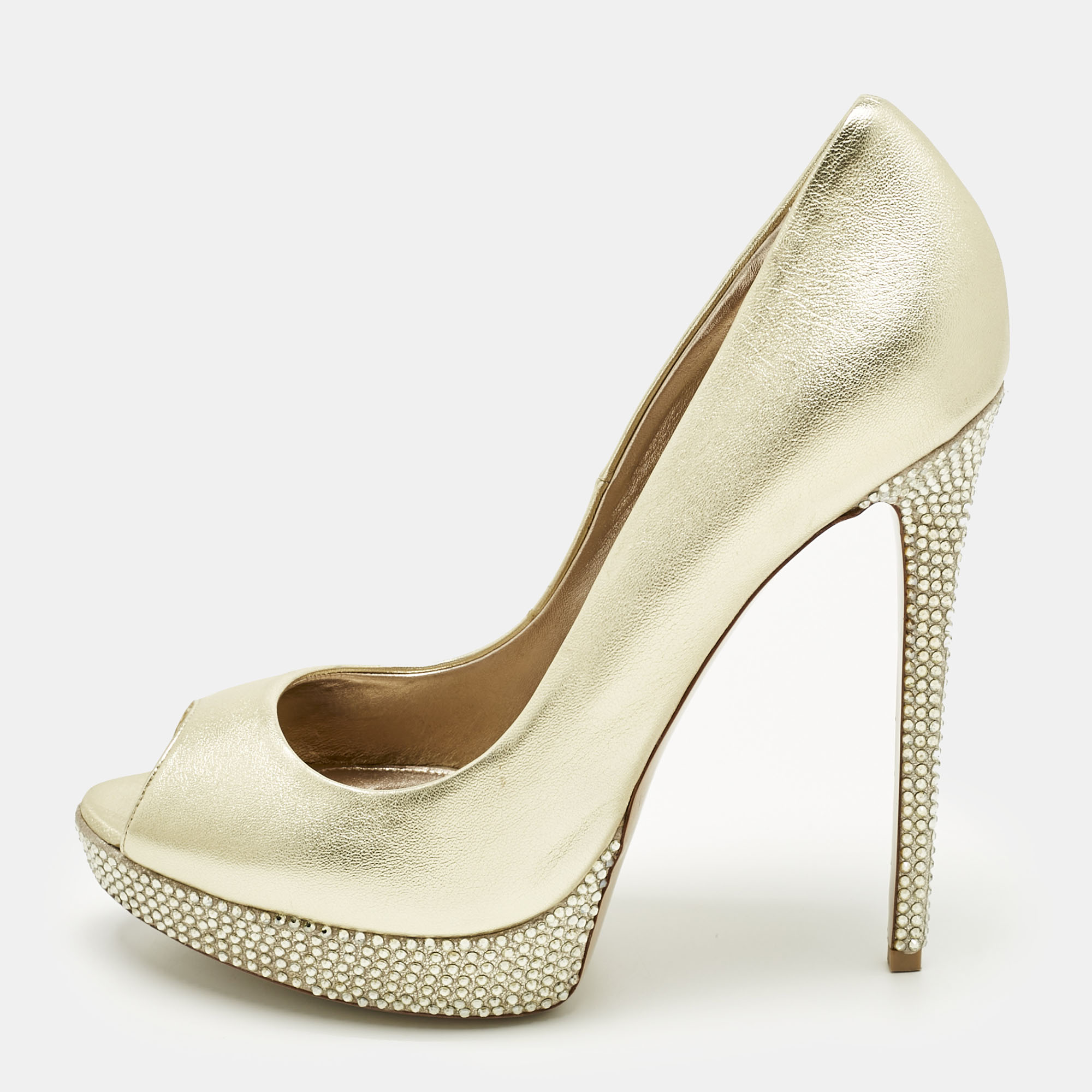 

Le Silla Gold Leather Crystal Embellished Platform Pumps Size