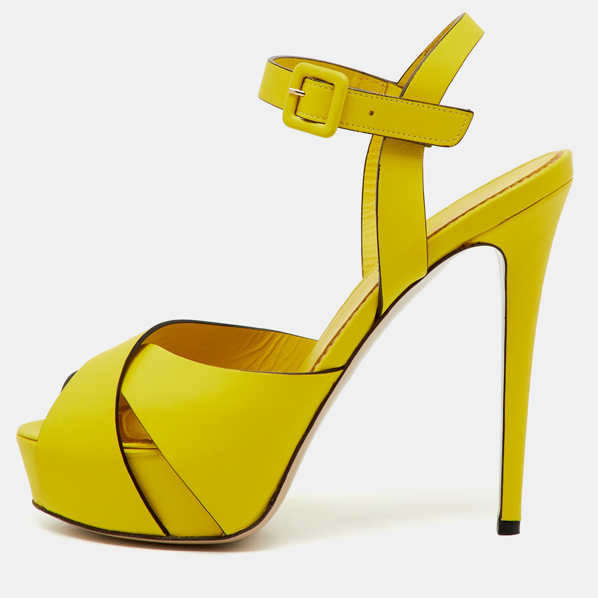 

Le Silla Yellow Leather Ankle Strap Platform Sandals Size