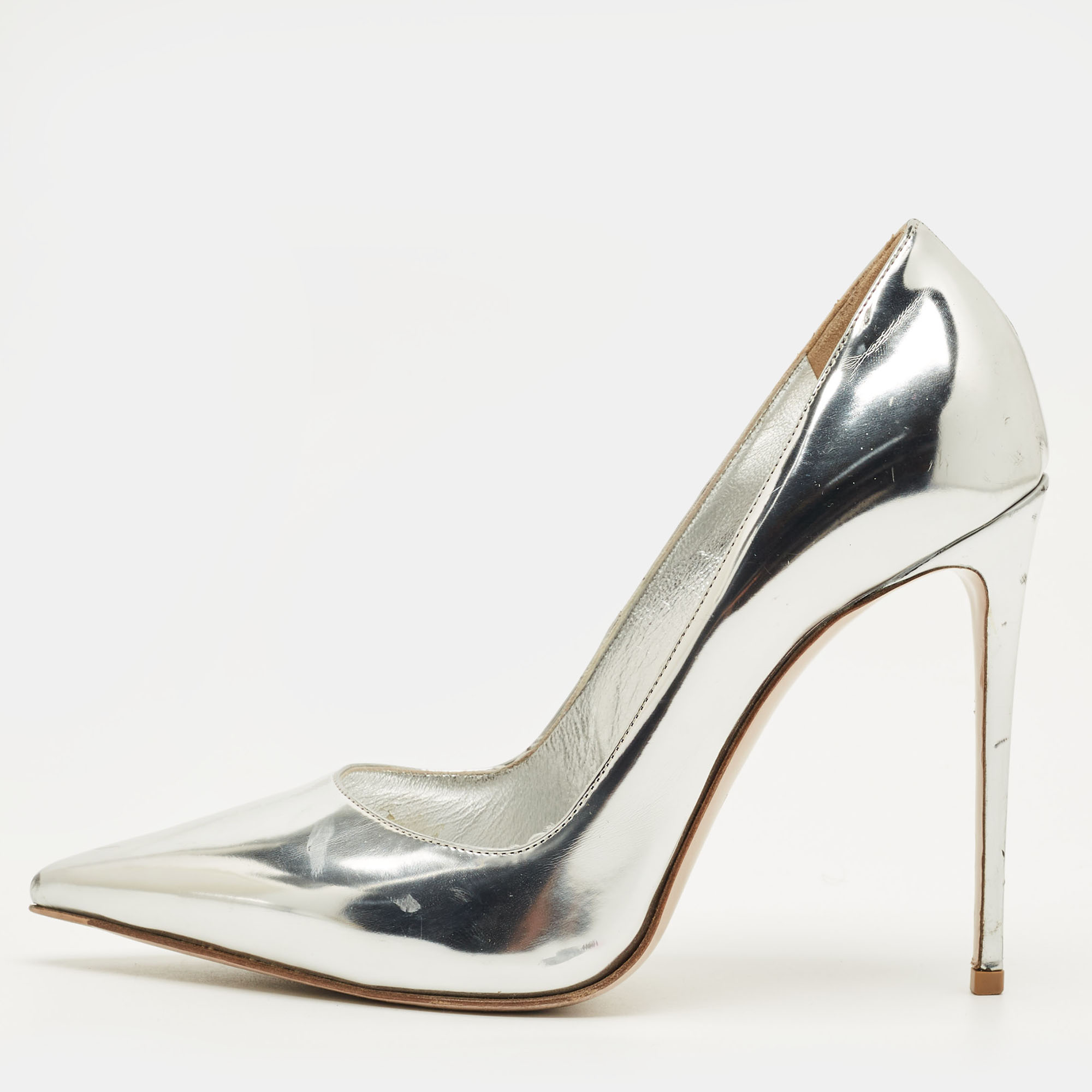 Pre-owned Le Silla Size 38 Silver Leather Pointed Toe Pumps