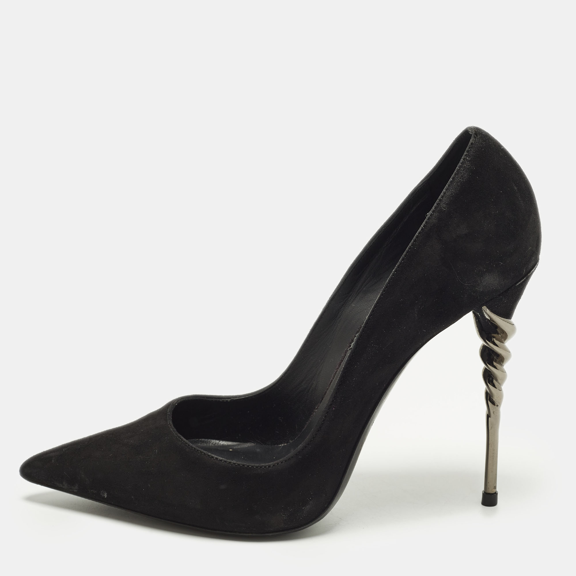 

Le Silla Size  Black Suede Spiral Heel Pumps