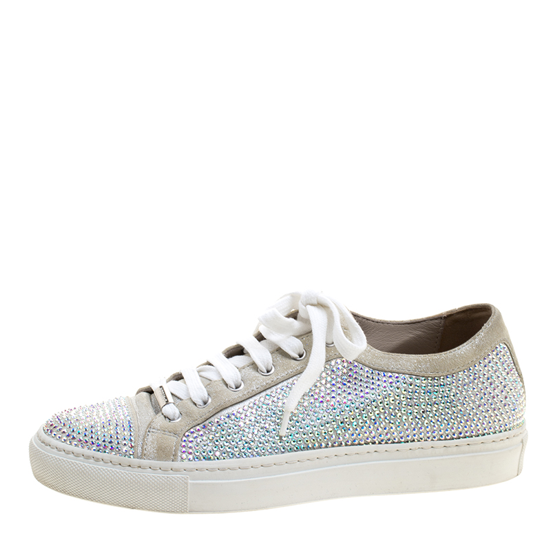 

Le Silla Grey Crystal Embellished Suede Lace Up Sneakers Size