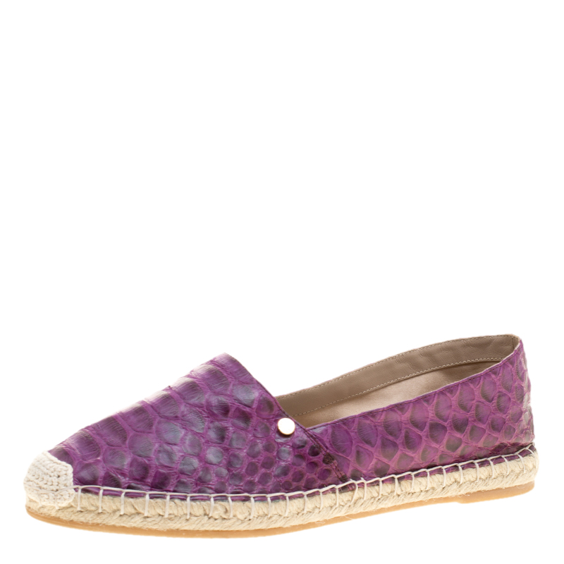 Le Silla Purple Python Leather Flat Espadrille Loafers Size 40 