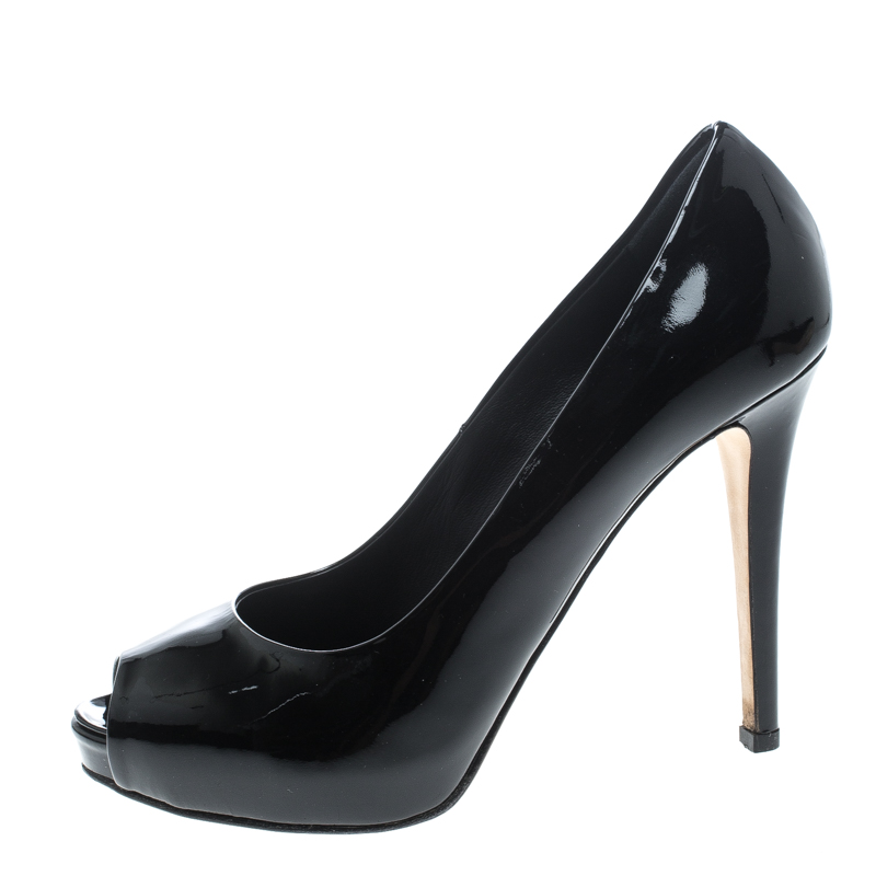 

Le Silla Black Patent Leather Gabry Peep Toe Platform Pumps Size