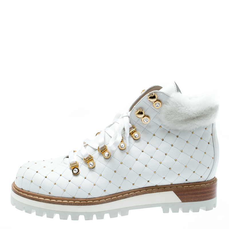 

Le Silla St.Moritz White Quilted Leather Fur Lined Trekking Boots Size