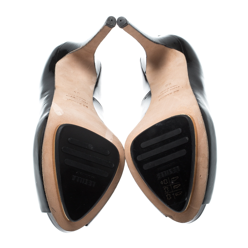 Pre-owned Le Silla Black Patent Leather Peep Toe Platform Pumps Size 38