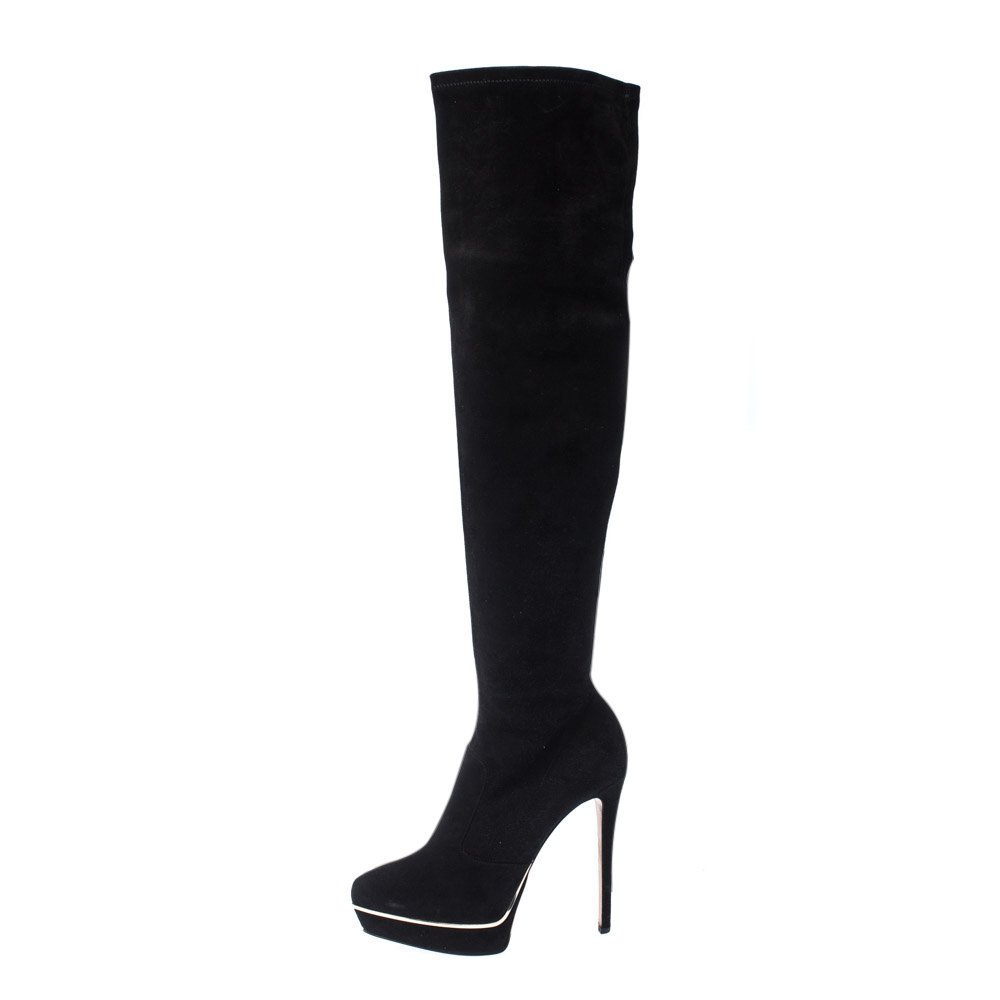 

Le Silla Black Suede Over The Knee Platform Boots Size