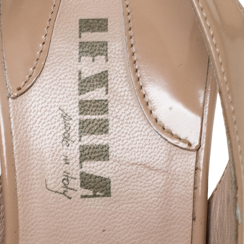 Pre-owned Le Silla Beige Leather Slingback Peep Toe Platform Sandals Size 36.5