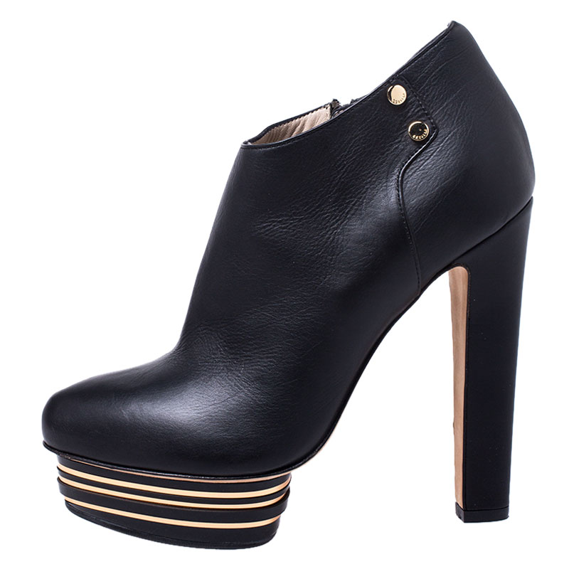 

Enio Silla For Le Silla Black Leather Platform Booties Size