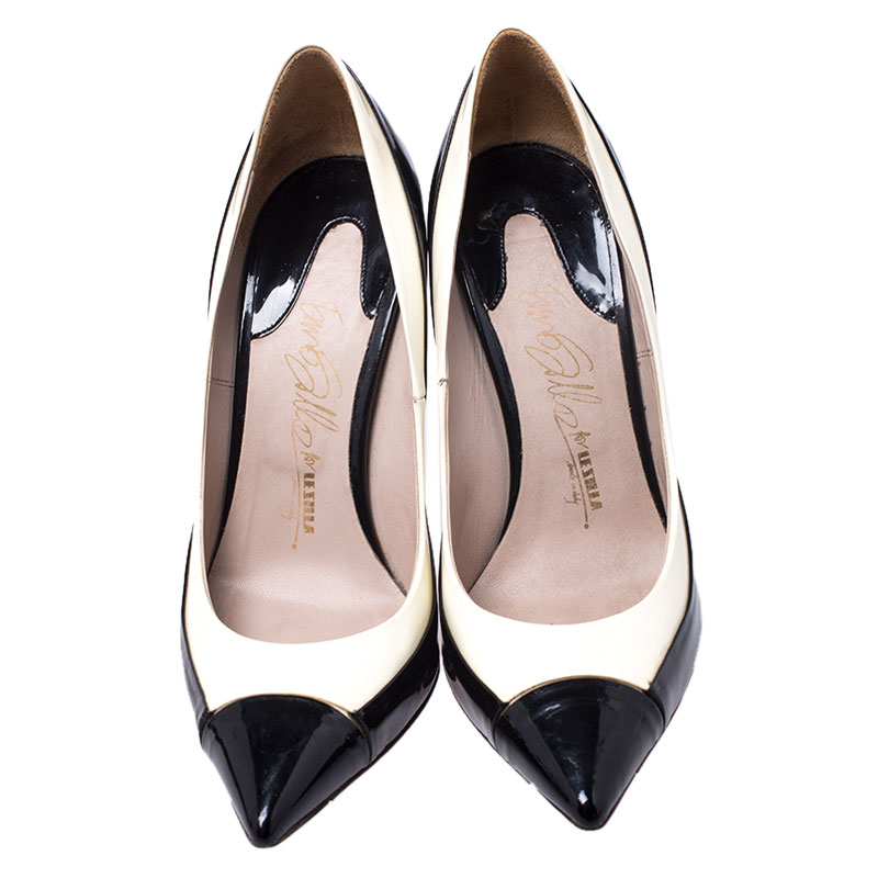 Pre-owned Le Silla Black/white Patent Leather Pointed Toe Pumps Size 38