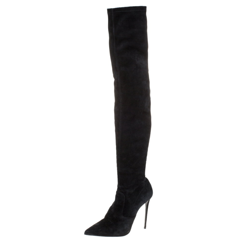 Pre Owned Le Silla Black Suede Over The Knee Pointed Toe Boots Size 40