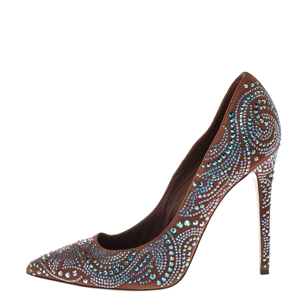 

Le Silla Brown Crystal Embellished Suede Leather Pointed Toe Pumps Size