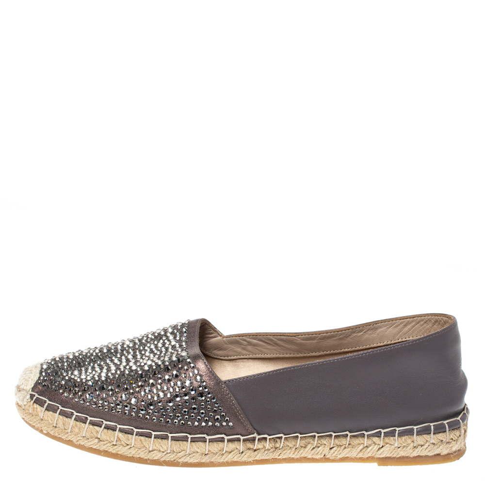 

Le Silla Grey Leather Crystal Embellished Espadrille Flats Size