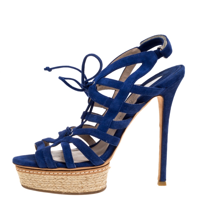 

Le Silla Blue Suede Strappy Platform Sandals Size