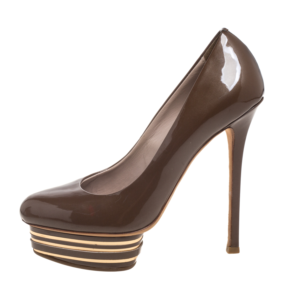 

Le Silla Brown Patent Leather Slip On Platform Pumps Size