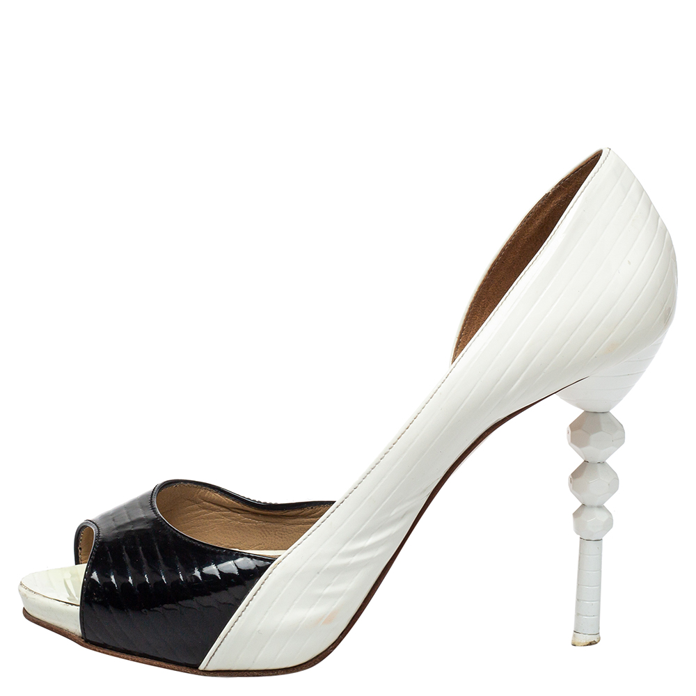 

Le Silla Black/White Patent Leather D'orsay Peep Toe Pumps Size