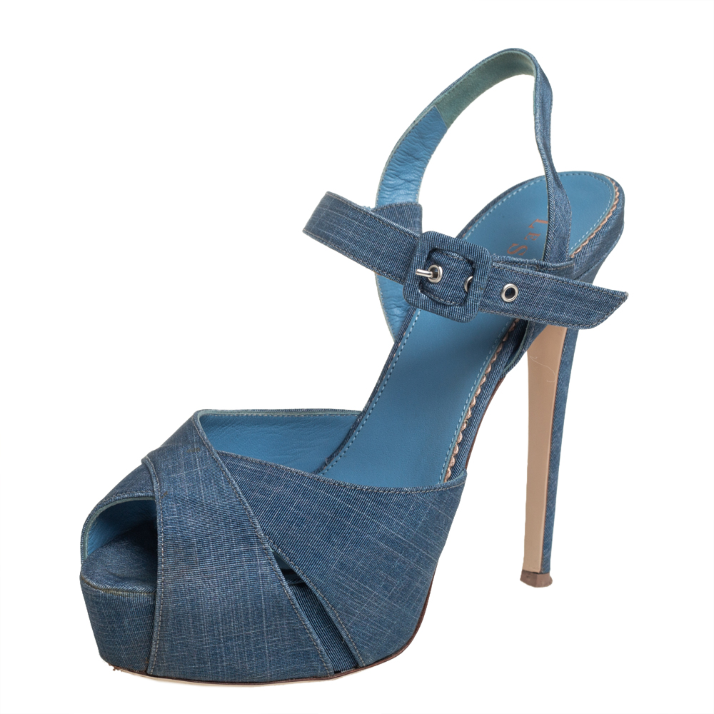 

Le Silla Blue Denim Platform Sandals Size