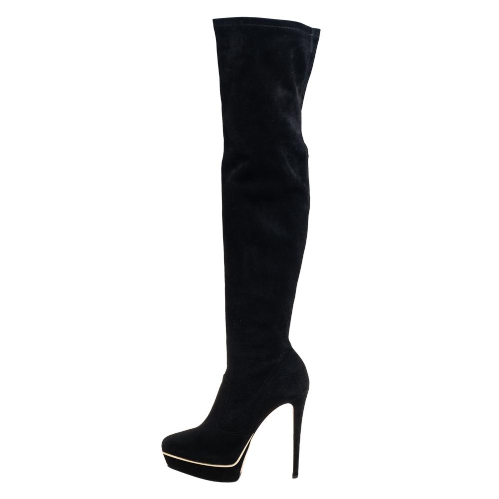 

Le Silla Black Suede Knee High Boots Size
