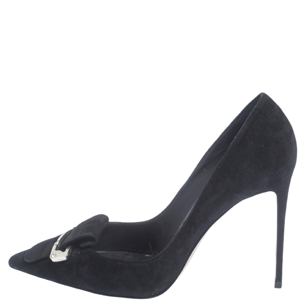 

Le Silla Black Suede Buckle Pumps Size