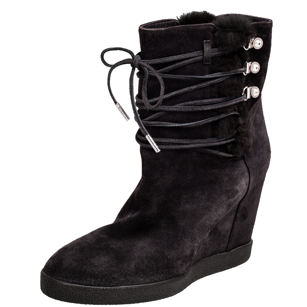 

Le Silla Grey Suede Fur Detail Hidden Wedge Ankle Boots Size